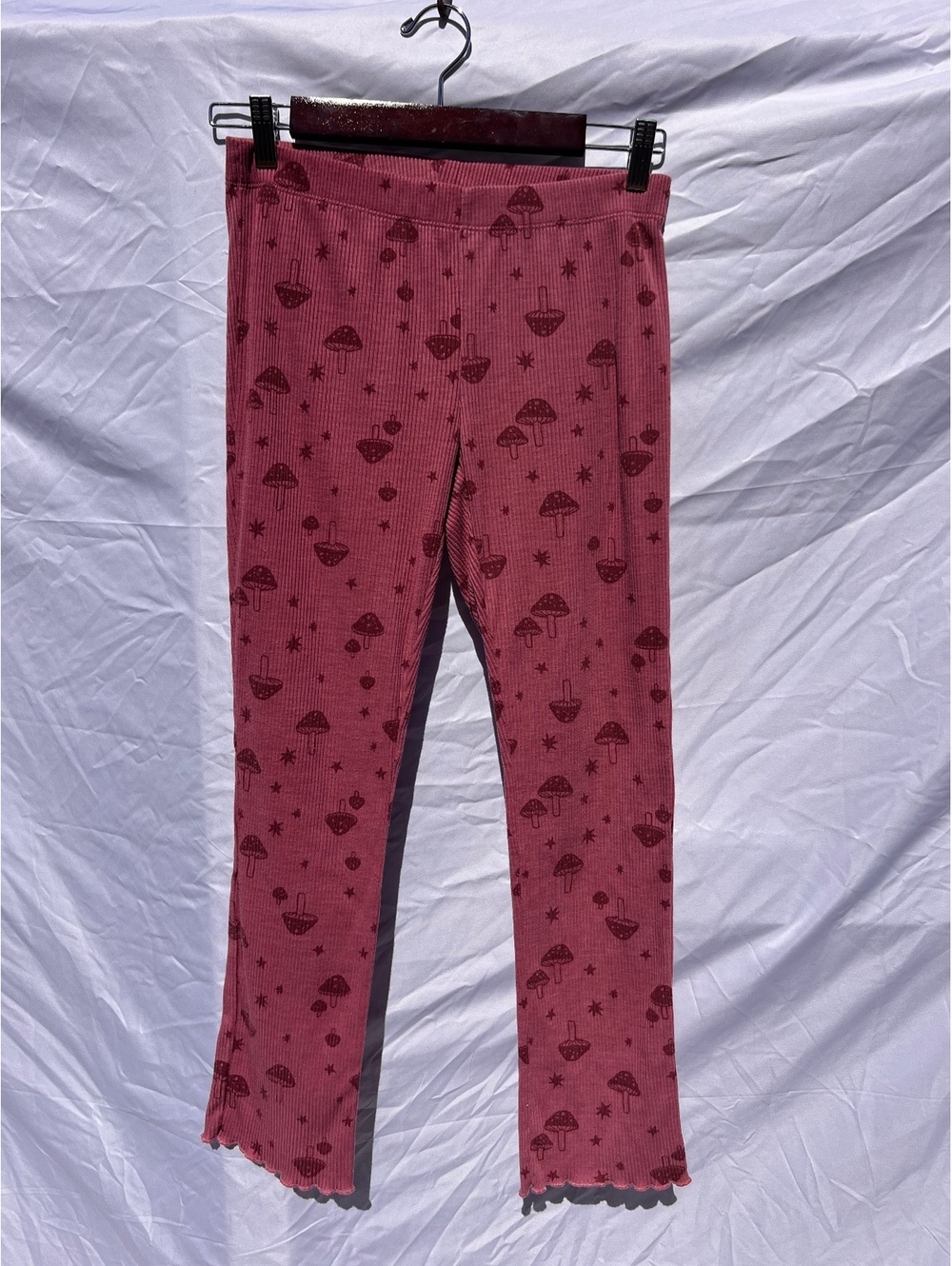 Old Navy Girls XL 14-16 Mushroom Print Ribbed Flare Pants Pink Y2K